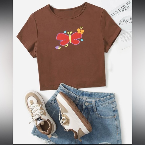 SHEIN Tops - Shein Cropped Butterfly Shirt